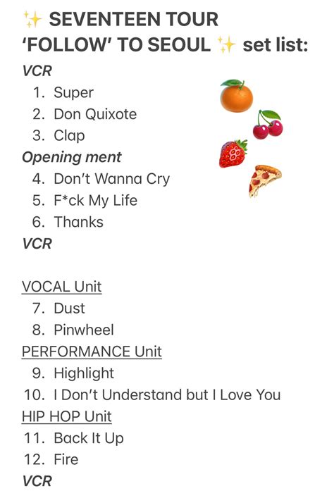 Darl On Twitter Seventeen Tour Follow To Seoul Set List D