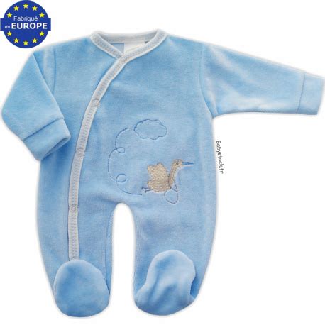 Pyjama bébé prématuré garçon 43 cm en velours bleu ciel Cigogne