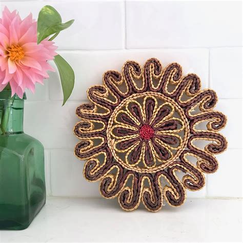 Vintage Straw Woven Trivet Hot Pad For A Bohemian Kitchen