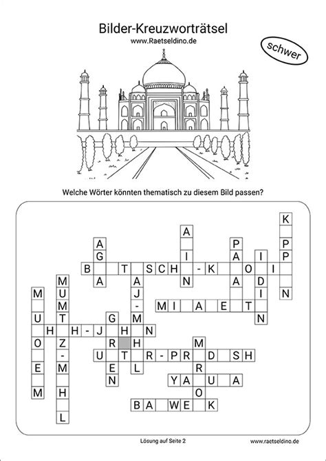 Kreuzworträtsel Bilderrätsel für Erwachsene - schwer