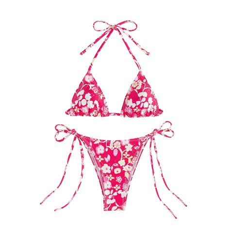 Xuapaodt Bikini Set Women S Sexy Lips Flowers Hearts Stripes Plaid Printed Three Point Straps