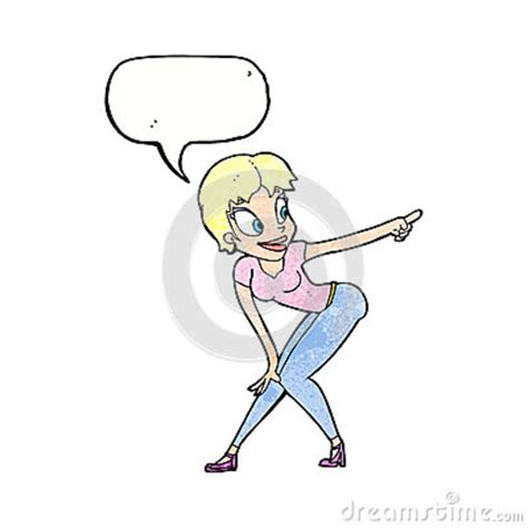 Cartoon Pretty Woman Pointing With Speech Bubble Stock Illustration