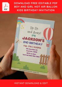Free Editable Pdf Boy Girl Hot Air Balloon Birthday Invitation Templates