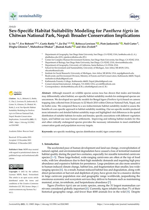 PDF Sex Specific Habitat Suitability Modeling For Panthera Tigris In Chitwan National Park