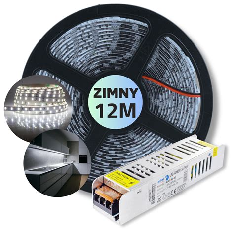 ZESTAW 12m Taśma pasek listwa LED SMD biały zimny z zasilaczem 12V EZ