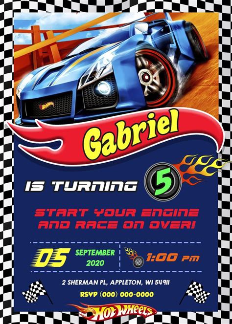 Hot Wheels Invitation Hot Wheels Birthday Hot Wheels Party Digital File You Print Hot
