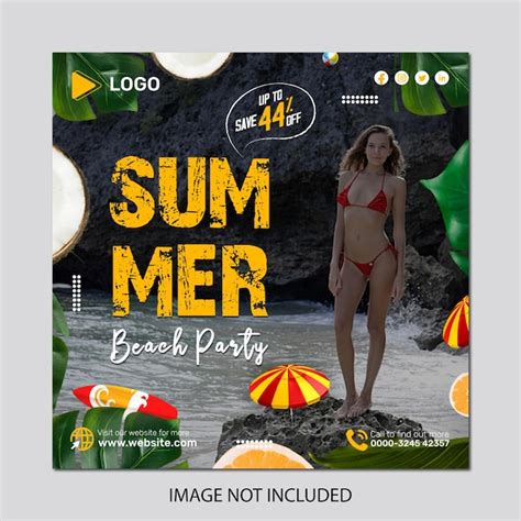 Premium PSD Poster For The Summer Beach Party Shows A Woman In A Bikini And A Swimsuit