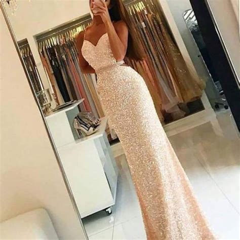 Spaghetti Strap Nude Shinny Prom Dresses Open Back Long Prom Gowns Sparkly Pageant Dresses For
