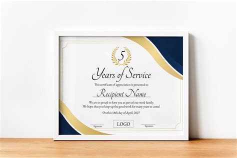 5 Years of Service Anniversary Award Certificate of Appreciation