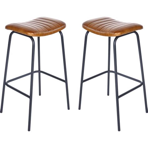 Pair Of Arthur Cognac Leather Bar Stools