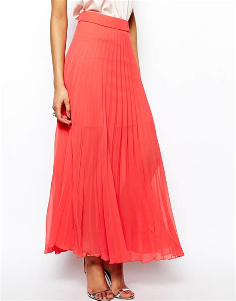 Lyst Lipsy Pleated Maxi Skirt In Pink