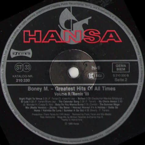 Boney M Greatest Hits Of All Times Remix 89 Volume II Vinyl