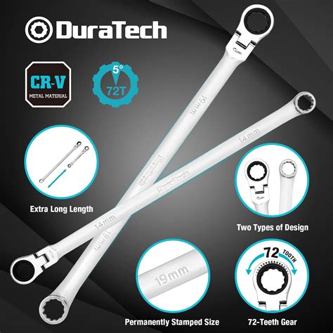 Duratech Pcs Extra Long Flex Head Ratcheting Wrench Set Mm