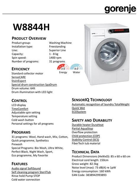 Gorenje 8kg Front Load Washing Machine Specification, 42% OFF