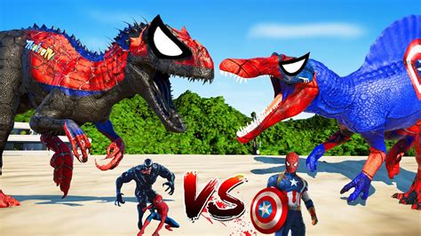 Spiderman Captain Spinosaurus Vs Venom Spiderman I Rex Dinosaurs Fight