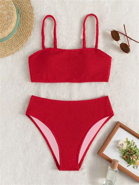 Shein Swim Basics Ba Ador Bikini Simple Con Textura Moda De Mujer