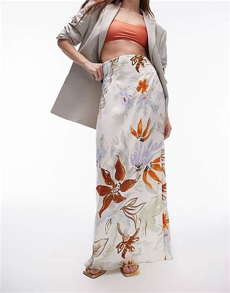 Topshop Super High Waist Maxi Skirt In Multi Tropical Floral Print Asos