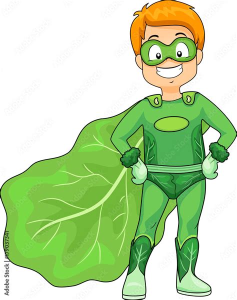 Kid Boy Green Super Hero Veggie Illustration Stock Vector Adobe Stock