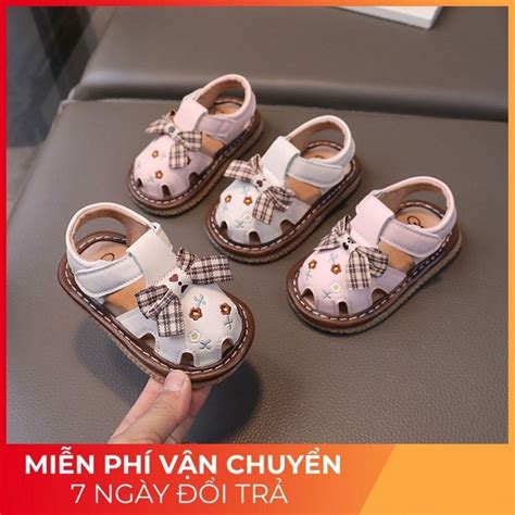 Dép sandal tập đi nơ da mềm có còi CHIP CHIP HOT 2025 mã L 3 Quảng Châu cao cấp cho bé gái từ 6