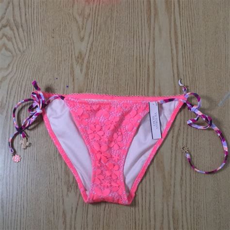 Victoria S Secret Swim B New Victorias Secret Swimsuit String Bikini Bottoms Crochet Neon