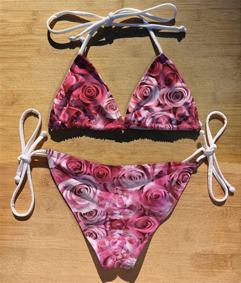 Swimwear Scrunch Butt Tie Triangle Top Bikini Set Pink Etsy