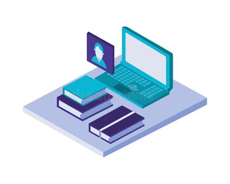 Laptop Computer With Books Icons Stock Vector Illustration Of