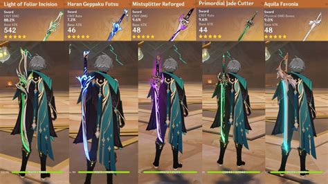 Alhaitham Star Weapon Comparison Foliar Haran Jade Cutter