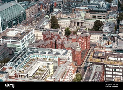 Aerial View Dense Urban London Includes Ucl Cruciform Building Ucl