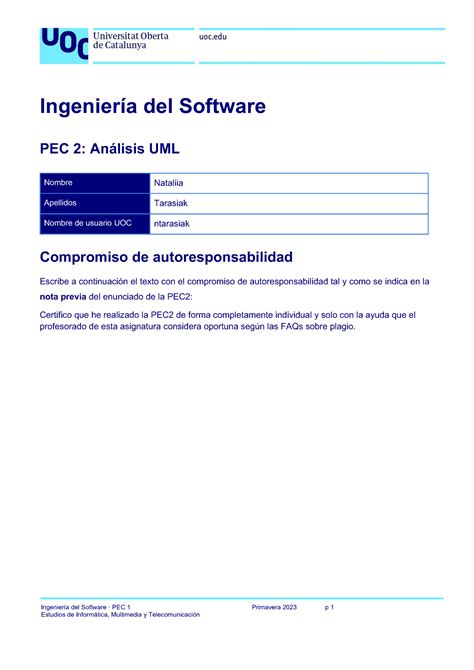 IS PEC2 Solución Ingeniería del Software PEC 1 Primavera 2023 p 1