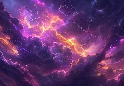 Premium Photo | A purple and yellow lightning background with lightning ...