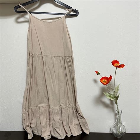 Shein Beige Khaki Nude Sun Dress Ruffles Women S Fashion Dresses Sets Dresses On Carousell