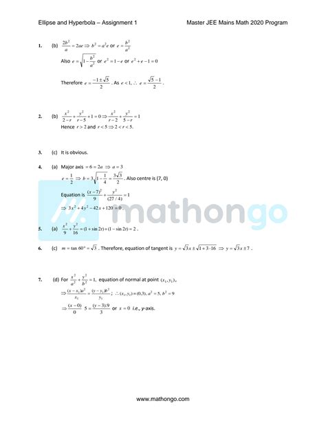 Solution Ellipse And Hyperbola Sheet Mathongo Solutions Studypool