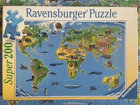 RAVENSBURGER PUZZLE SUPER 200 Teile Weltkarte Mit Tieren Puzzel 2001