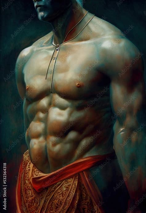 A Semi Naked Tanned And Very Powerful And Muscly Man Showing His Amazing Muscles Body Portrait