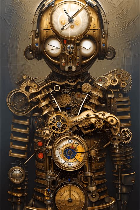 Hyperdetailed Mondrian Mechanical Samurai Steampunk Clockwork Digital