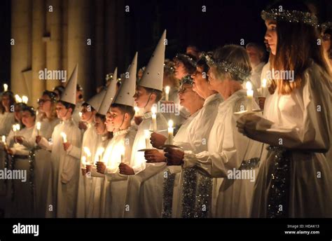 Candlelight procession of the Swedish choir at the Santa Lucia festival ...