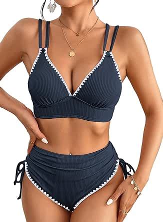 Amazon Herseas Women Swimsuit Bikini Set Two Piece Bathing Suit Double Spaghetti Straps V