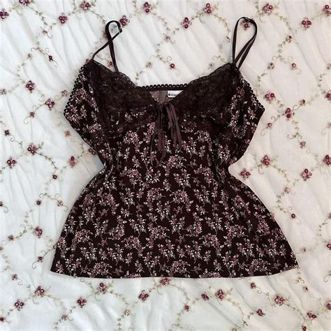 Y2k Floral Dainty Babydoll Cami Adorable Y2k Brown Depop Outfits