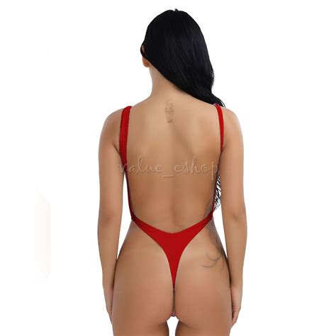 Women One Piece High Cut Thong Leotard Bikini Swimsuit Swimwear Monokini Bathing Ebay Uk