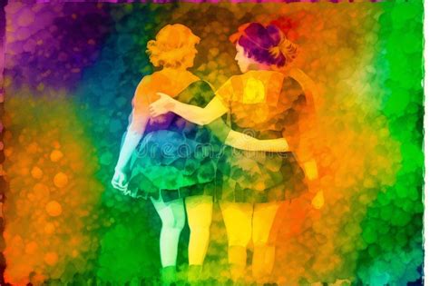 Pride Month An Illustration Of Two Women Holding Hands Lesbian Couple Spending Time Together