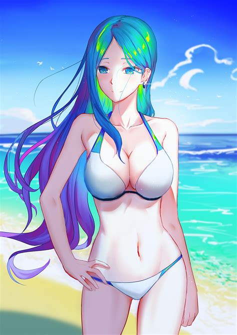 Wallpaper Original Characters Bikini Cleavage Beach 1060x1500