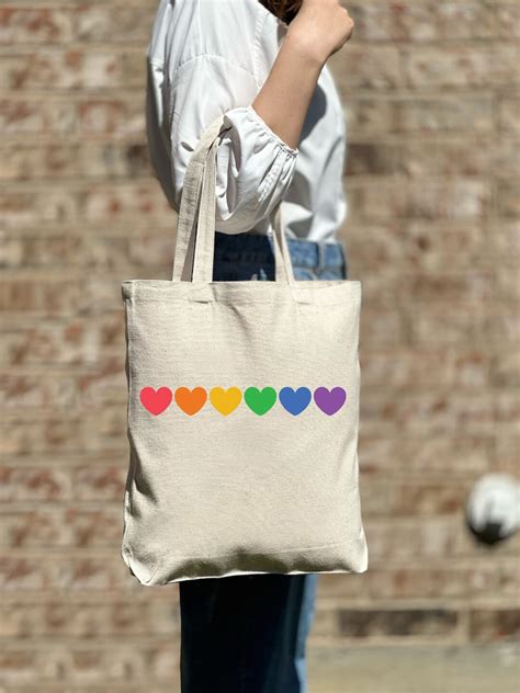 Rainbow Hearts Pride Tote Bag LGBTQ Tote Bag Gay Lesbian Tote Bag Shoulder Tote Bag Canvas