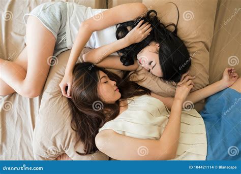 Lesbian Couple Sleep On Bed Stock Photo Image Of Female Bedroom 104421114