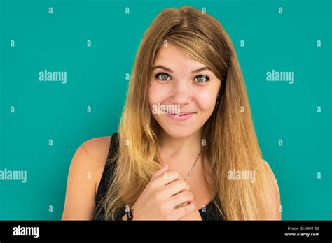 Blonde Girl Smiling Studio Concept Stock Photo Alamy