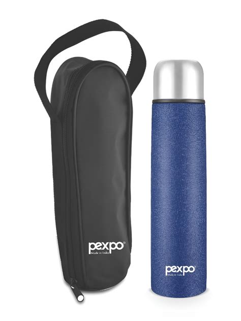 Buy Pexpo Flippro Blue Double Wall Thermosteel Hot Flask Insulated Water Bottle Bag 750ml