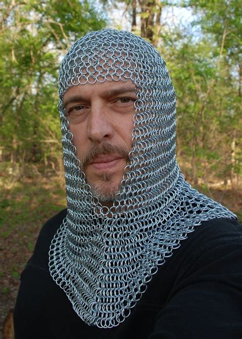 Knights Steel Chainmail Chain Mail Coif Armor Hood For Hauberk 10mm