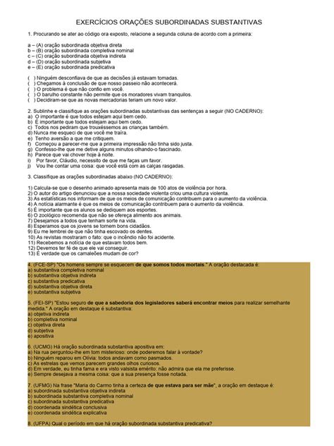Exercicios Sobre Oracoes Subordinadas - Exercícios sobre Orações Subordinadas | PDF