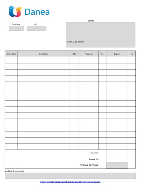 modello fattura scarica  modelli  excel word  openoffice