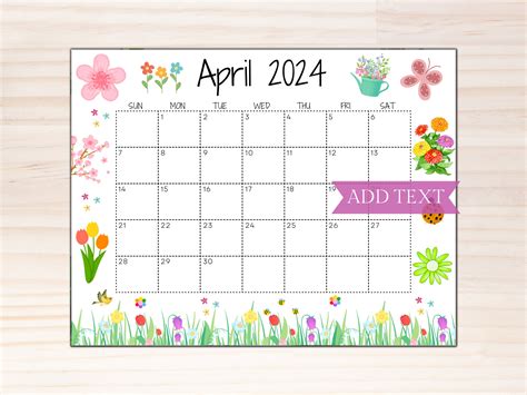 Calendario EDITABLE Abril 2024, Calendario de pared imprimible 2024