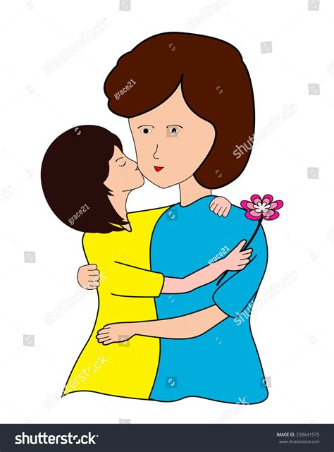 Mother Daughter Girl Hugging Kissing Her เวกเตอร์สต็อก ปลอดค่าลิขสิทธิ์ 258641975 Shutterstock